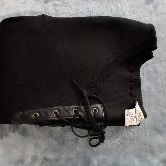 Black Cache Silk Knit with Leather Detail - Picture 2 of 7
